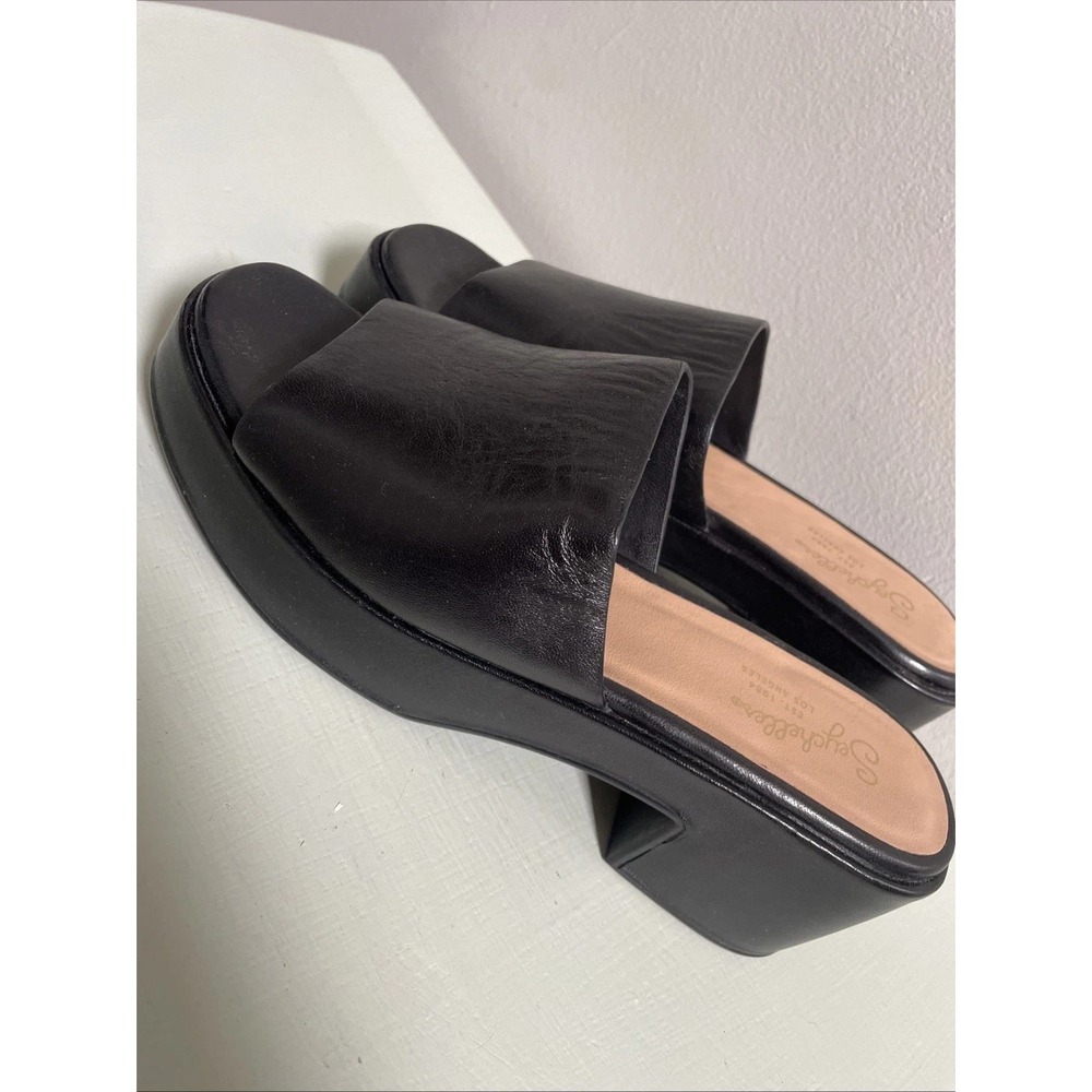 Seychelles Platform Sandals Womens 8.5 Black Leather Slide Block Heel 90s Y2K